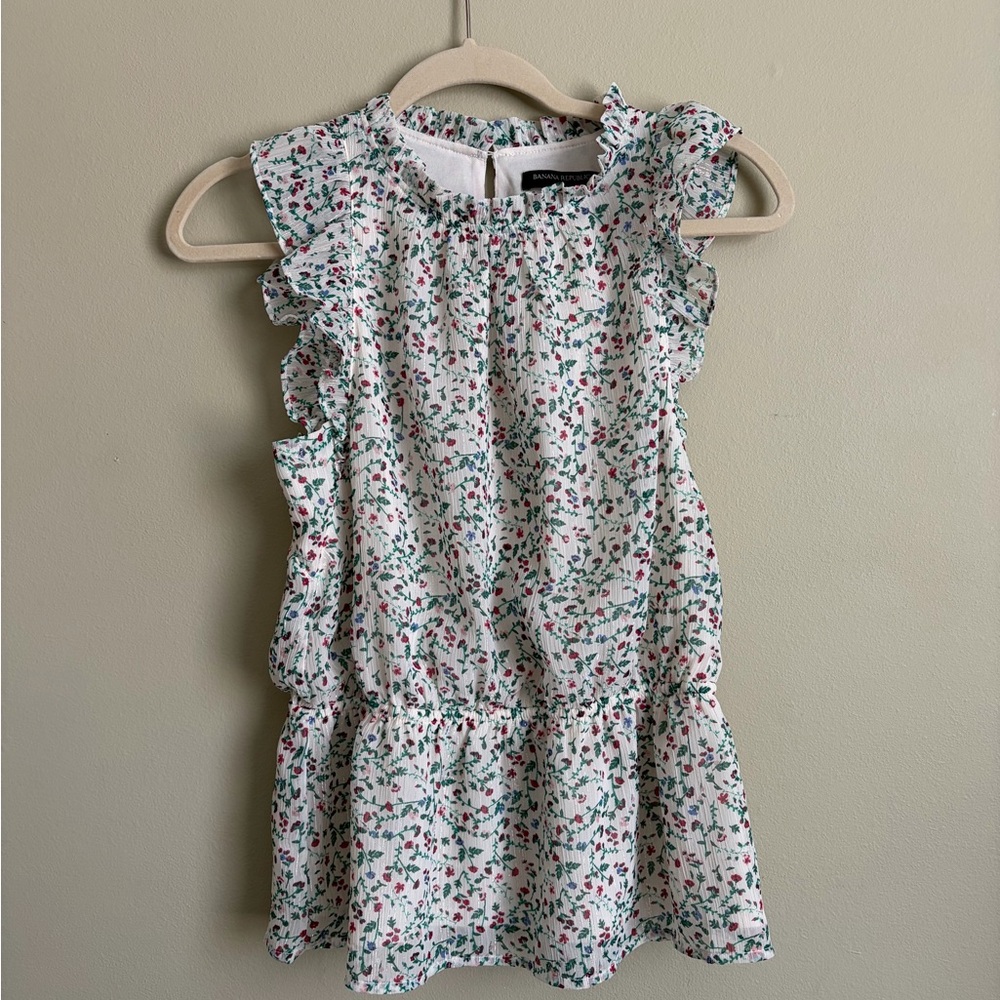 Banana Republic White Floral Ruffle Blouse